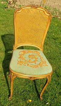 Louis Philippe Antique Chair Gobelin Seating Rush back Carved Wood
