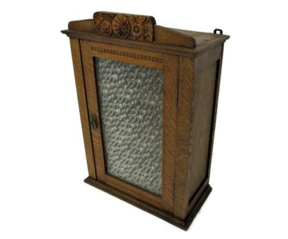 Kitchen Apothecary Bathroom Cabinet Bubbled Glass Door Hand Carved Oak Flowers