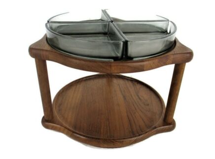 Vintage Danish Modern Teak Rotating Tray two tier Lazy Susan era Digsmed Nissen very rare