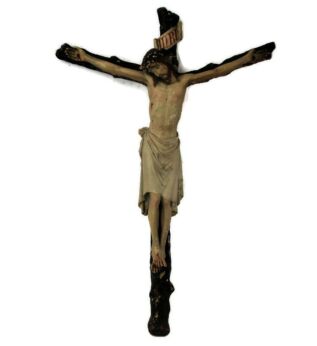 Hanging Ornate Crucifix Plaster Corpus Jesus Christ Sculpture piece of art