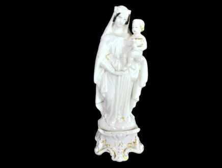 Antique 1900 Vieux Paris Porcelain Bisque Statue Virgin Mary Infant Jesus 9.44" Gorgeous