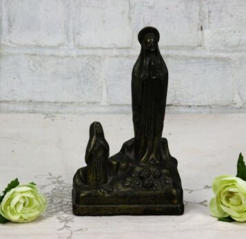 Vintage Statue our Lady Of Lourdes Bernadette Spelter Figurine Authenti