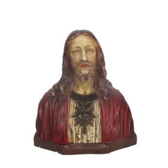 Large Art Deco 1920s Bust Jesus Christ Holy Sacred Heart Polychrome Plaster Signed Jean Carli