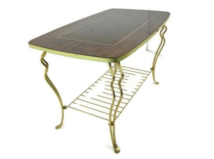 Small Vintage Coffee Table Side Occasional Table era Eames Retro Funky Brass Wood Veneer