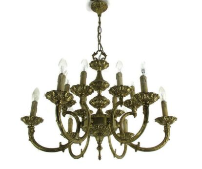 Spanish Revival Style Chandelier 12 !! arm Lights Ornate Brass Two tier Fixture