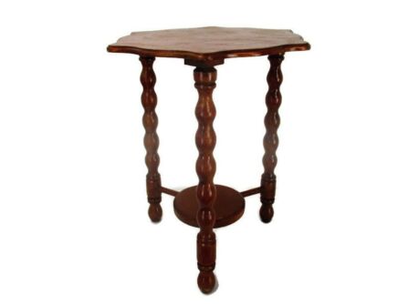 Small Wooden Bobbin Legs Edwardian Tripod Side Display Wine Table Pedestal Plant Bonsai Stand 17.2"