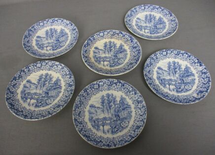 6 Vintage Rustique  Saucers Small Plates Blue White Petrus Regout Maastricht Horse and Carriage Lovely