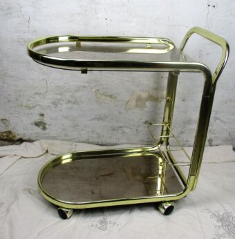 Bar Serving Cart Trolley Mirrored Glass Mid Century Modern Hollywood regency