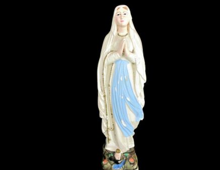 French Statue Virgin Mary Notre Dame de Lourdes Madonna Plaster 11.41"