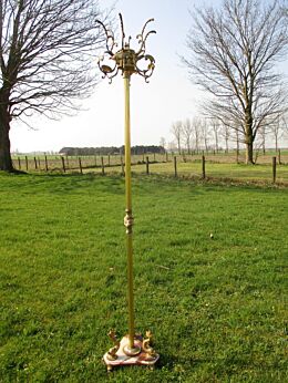 Gorgeous Ornate Brass Hall Tree Coat Hat Rack Stand Onyx Base Dolphins
