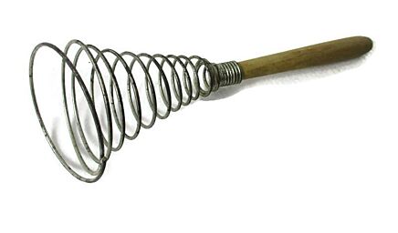 Vintage Egg beater Wire Wisk Wooden Handle Iron Spring
