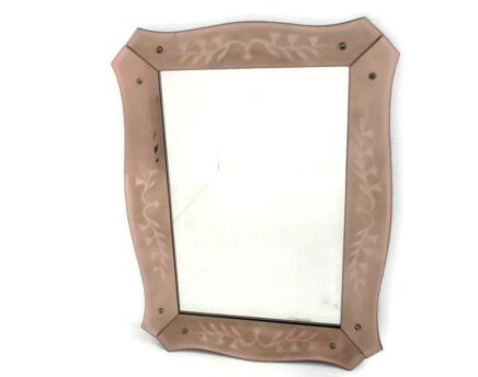 Large Art Deco Nouveau Wall Hanging Ornate Mirror Vanity Dresser Hallway Clear Pink Glass Beautiful
