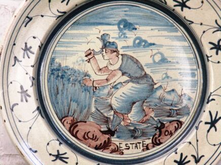 Italian Hand Painted Charger Plate Estate Summer Vintage Blue 15.35"
