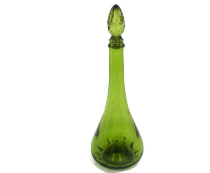 Vintage Art Glass Green Decorative Bottle Italian Lidded Gorgeous Rare