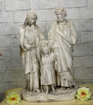XL Statue Holy Family Saint Joseph Virgin Mary Child White Plaster 19.88"