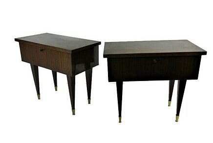 Pair Couple Double Vintage Nightstands End tables Mid Century Modern Wood Retro Lacquered WOW
