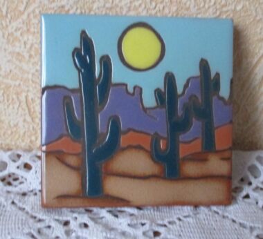 Vintage Retro Mag Mor Studios Designed Christine Fitzgerald Hand painted Tile Coaster Nevada