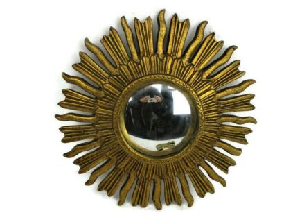 Large Sunburst Starburst Convex Glass Hanging Mirror Modernist Pop Art Resin