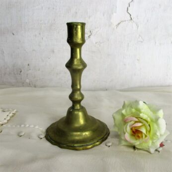 Antique 1900 Small Candle Holder Candlestick Hammered Brass 7.48"