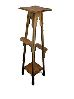L Hand Carved Wood Pedestal Display Side Table Flower Plant Stand Art Nouveau