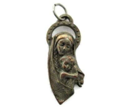 Vintage Medallion Notre Dame  Virgin Mary Madonna with Infant Gorgeous Pendant HTF