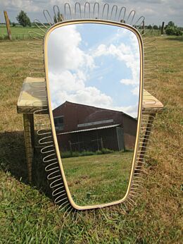 Lovely Oval Sunburst Chrome Wall Glass Mirror Mid Century Rockabilly Style