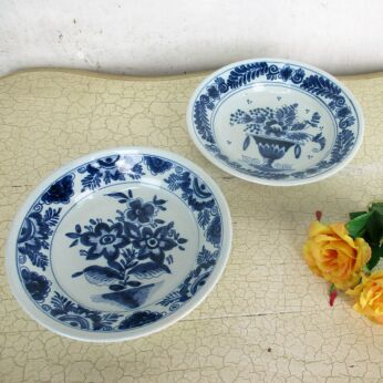 couple Pair Delft Small Charger Wall Plates Blue White OUD Delft Marked Sweet