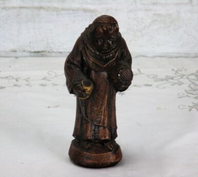 Monk Bacchus Statuette Figurine Chalk Plaster Monk Wine Barrel