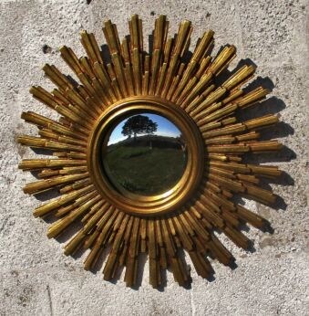Stunning French Sunburst Wall Hanging Convex Mirror Mid Century Modernist Resin