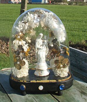Antique Victorian Bridal Wedding Dome Globe Vieux Bruxelles Virgin Mary Flowers