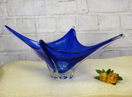 Italian Kobalt Blue Bowl Dish Centerpiece era Murano Seguso Art Glass Beautiful