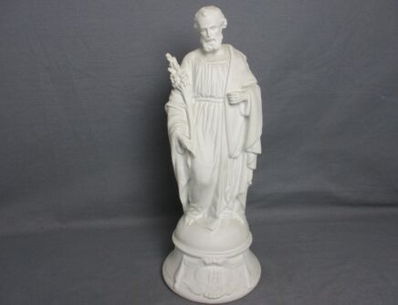 Antique Porcelain Bisque Statue Saint Joseph Angel Lilies Protector of homes Marked L & M  15.55"