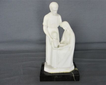 Bisque on Marble  Beautiful Statue Figurine Holy Family Virgin Mary Saint Joseph Infant child Jesus Signed