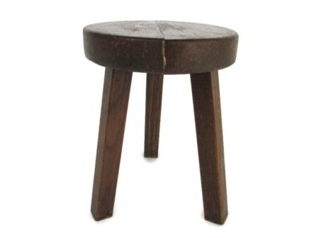 Antique Hand Carved wood Milking Stool Pedestal Table Pedestal Barn Style Funky