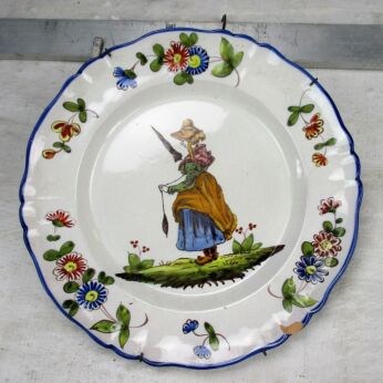 Antique French France Faience Luneville Plate Lady Keller Guerin St Clément HTF