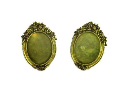 Couple Pair Vintage French Standing Brass Embossed picture frames Ornate Rococo Roses Flowers