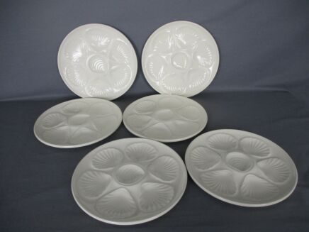 Moulin des Loups Set of 6 French Oyster Plates Porcelain Faience Seafood plate White Marked