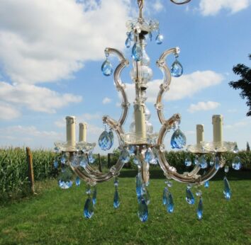 Antique Chandelier Marie Therese Blue White Prisms Working Beautiful