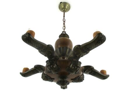 Gothic Ornate Brass Bronze Wood 5 Lights Chandelier Revival Empire Stunning