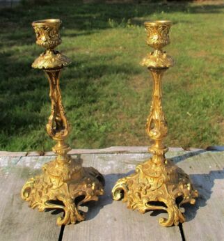 Pair Vintage Ornate Brass Couple Candle Holders Rococo Romantic