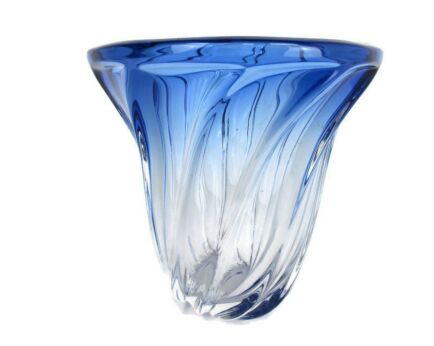 Art Deco Heavy art glass Vase Val St Lambert Twisted Glass Cobalt Blue to Clear Marked
