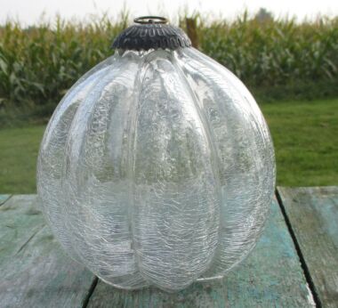 Wonderful large Frosted Iced Glass Christmas Ornate Ball Brass 6.3"