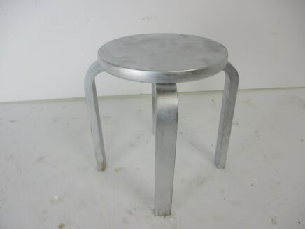 Vintage Hand Carved wood Milking Stool crutch Pedestal Table Farmhouse Barn Country Style Painted Silver