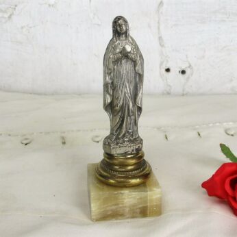 Vintage Miniature Statue Our Lady of Lourdes Notre Dame Onyx Spelter Lovely HTF