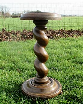 Antique Carved Oak Barley Twist Pedestal Display Table Plant Stand 19.29"