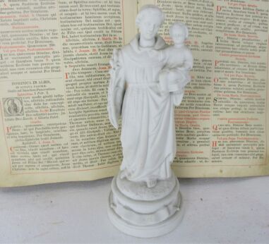 French Antique 1900 Bisque Statue Saint Anthony Padua Infant Child Lilies Marked L&M
