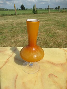 Vintage Mini Amber Colored Vase Mid Century Cased Glass Era Empoli Europe 6.69"