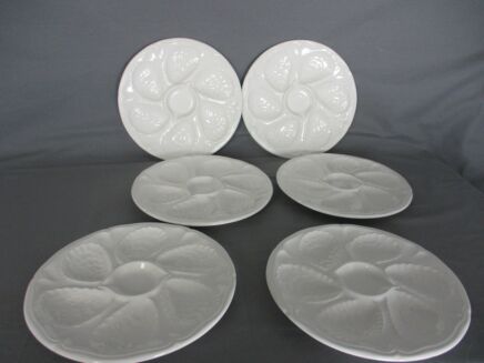 Set of 6 Oyster Plates Porcelain White Stylish Vintage Seafood Plates