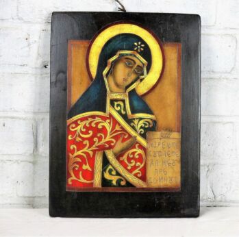 Religious Romanian Icon Madonna Painted on Wood Lovely