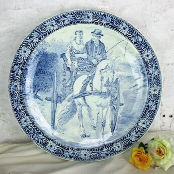 Boch Delft Blue Hand Painted Wall Charger Plate Hanging Blue White Carriage